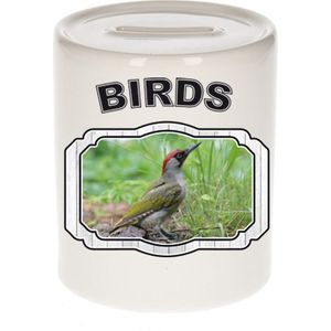 Dieren groene specht spaarpot - birds/ vogels spaarpotten kinderen 9 cm