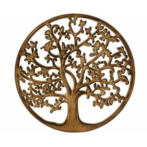 Wanddecoratie Tree of Life/levensboom ornament - Mdf hout - Dia 30 cm - bruin