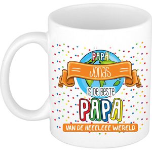 Naam mok papa Jonas - wit - de beste - keramiek - 300 ml - Vaderdag/verjaardag