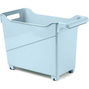 Opslag/opberg trolley container - ijsblauw - op wieltjes - L38 x B18 x H26 cm - kunststof