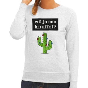 Wil je een Knuffel tekst sweater grijs voor dames