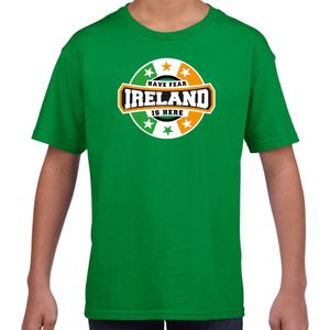 Have fear Ireland is here / Ierland supporter t-shirt groen voor kids
