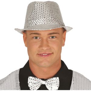 Glitter verkleed hoedje - zilver - verkleed accessoires - volwassenen/heren - met paillette