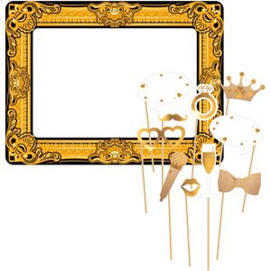 Bruiloft foto prop set met frame - 11-delig - vrijgezellenfeest - photo booth accessoires