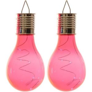 2x Buiten LED lampbolletjes solar verlichting - fuchsia roze - 14 cm