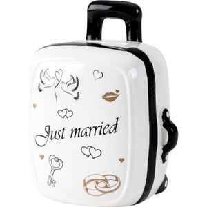 Spaarpot voor volwassenen Just Married - Keramiek - koffer in bruiloft thema - 15 x 12 cm
