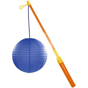 Lampionstokje 39 cm - met lampion - donker blauw - D25 cm