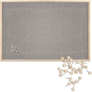 Prikbord incl. 30x punaises - textiel - 60 x 80 cm - lichtgrijs - hout
