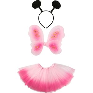 Vlinder verkleed set - vleugels/rokje/diadeem - roze - kinderen - carnaval accessoires