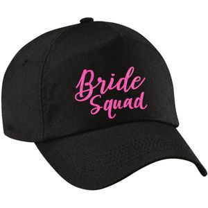 Vrijgezellenfeest pet voor dames - Bride Squad - zwart - roze glitters - bruiloft/trouwen