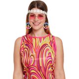 Hippie verkleed accessoire set met haarband roze bril en oorbellen