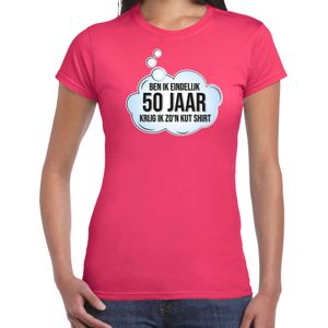 Verjaardag cadeau t-shirt voor dames - 50 jaar/Sarah - fuchsia roze - kut shirt