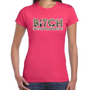Bitch lipstick fun tekst t-shirt voor dames roze panter print