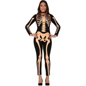 Zwart/oranje skelet verkleed kostuum voor dames