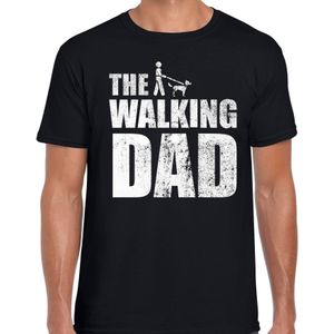 The walking dog dad t-shirt zwart voor heren Vaderdagcadeau