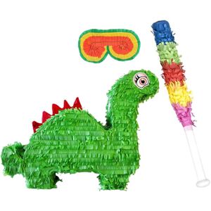 Verjaardag Pinata dinosaurus -  54 cm - groen - set met stok en masker