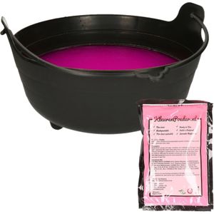 Halloween heksenketel/kookpot met heksensoep - 37 cm - incl. kleurpoeder roze