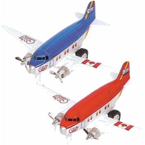 Speelgoed propellor vliegtuigen setje van 2 stuks rood en blauw 12 cm