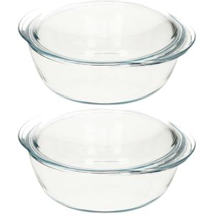 3x Ronde glazen ovenschalen met deksel 3 liter 22 x 13 x 5 cm - Ovenschaal/braadslede - Ovenschotel schalen - Bakvorm