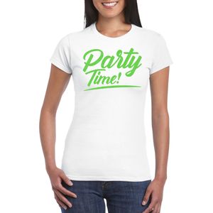 Verkleed T-shirt voor dames - party time - wit - groen glitter - carnaval/themafeest