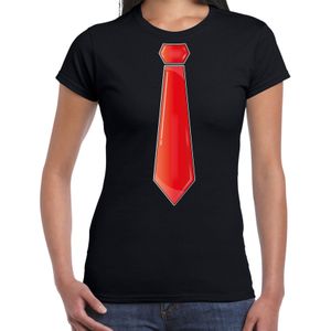 Verkleed t-shirt voor dames - stropdas rood - zwart - carnaval - foute party - verkleedshirt