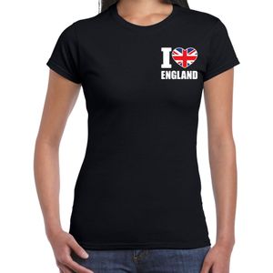 I love England t-shirt Verenigd Koninkrijk zwart op borst voor dames