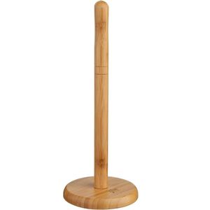 Ronde keukenrolhouder naturel 12,5 x 32 cm van bamboe hout - Keukenpapier houder - Keukenrol houder