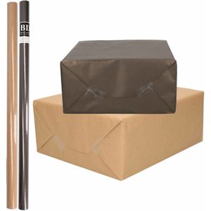 4x Rollen kraft inpakpapier/kaftpapier pakket bruin/zwart 200 x 70 cm