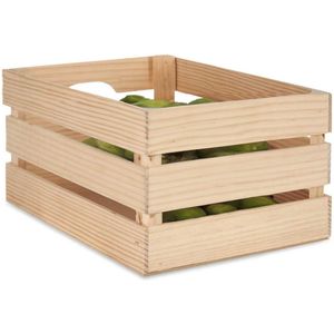 Fruitkisten opslagbox - open structuur - naturel - hout - L36 x B26 x H18 cm