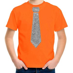 Verkleed t-shirt voor kinderen - glitter stropdas - oranje - jongen - carnaval/themafeest kostuum
