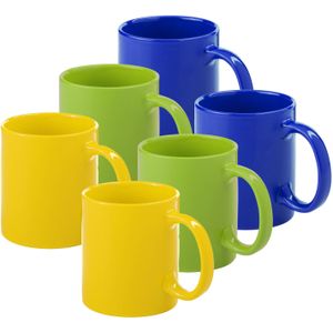 Koffie mokken/drinkbekers Auxerre - 6x - keramiek - geel/groen/blauw - 370 ml