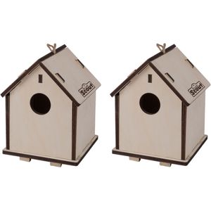 Set van 2x stuks 2-in-1 vogelhuisjes/nestkastjes van hout 14 x 19 cm DIY