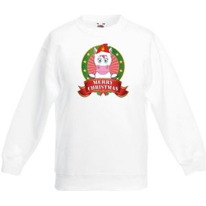 Witte Kerst sweater / Kersttrui kinderen met een eenhoorn