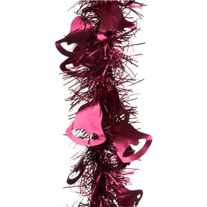 Lametta kerstslingers - 3x - donkerrood - folie - 200 x 12 cm - met kerstklokjes