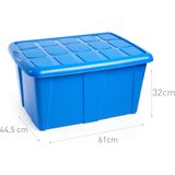 Plasticforte Opbergbox met deksel - Blauw - 60L - kunststof - 63 x 46 x 32 cm