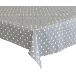 Bellatio Design Tafelzeil - 140 x 300 cm - grijs/wit - pvc - polkadot - tuintafelkleed