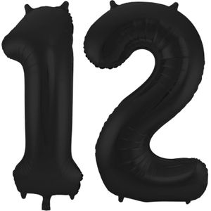 Grote folie ballonnen cijfer 12 in het zwart 86 cm
