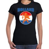 Zwart t-shirt Holland / Nederland supporter Holland met zwart leeuw EK/ WK voor dames