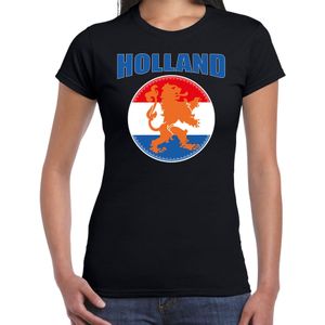 Zwart t-shirt Holland / Nederland supporter Holland met zwart leeuw EK/ WK voor dames