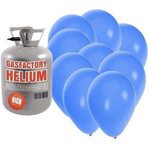 Helium tank met 50 blauwe ballonnen