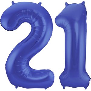 Grote folie ballonnen cijfer 21 in het blauw 86 cm
