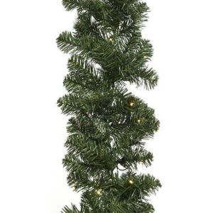 Kerst dennenslinger guirlande groen met verlichting 270 cm