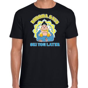 Foute party verkleed t-shirt voor heren - apres ski boeddha - zwart - carnaval/themafeest outfit