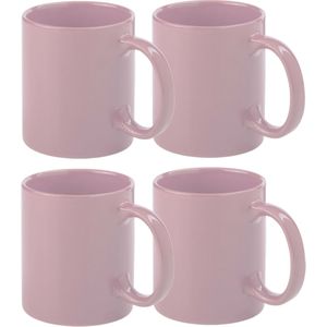 Koffie mokken/bekers - 8x - keramiek - glans - met oor - oud roze - 370 ml