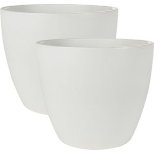 2x stuks plantenpot/bloempot in een strakke Scandinavische look wit Dia 33 cm en Hoogte 28 cm