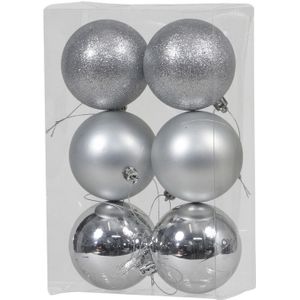 Kerstballen - 6x st - zilver - 8 cm - kunststof - kerstversiering
