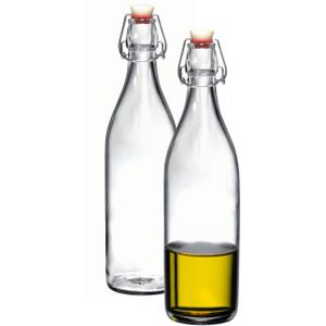 Beugelfles/weckfles transparant 1 liter rond - 2x - weckfles - karaf - waterfles