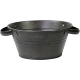 Teil bloempot/plantenpot - 2x - zink - zwart - D26 x H12.5 cm