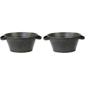 Teil bloempot/plantenpot - 2x - zink - zwart - D26 x H12.5 cm