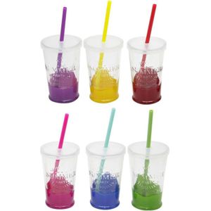 Cosy & Trendy - Cocktail glazen set met deksel en rietje - 12x - kleurenmix - 200ml